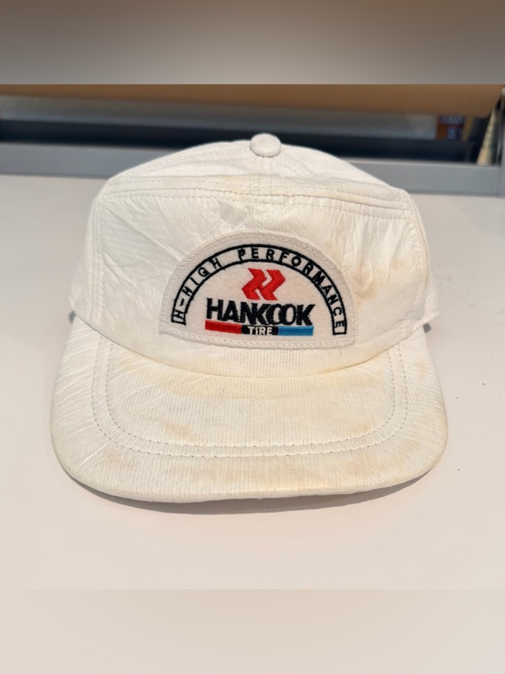 Vintage Hankook Tire Hat Snapback Panel Cap Mens White 90s Racing Transportation